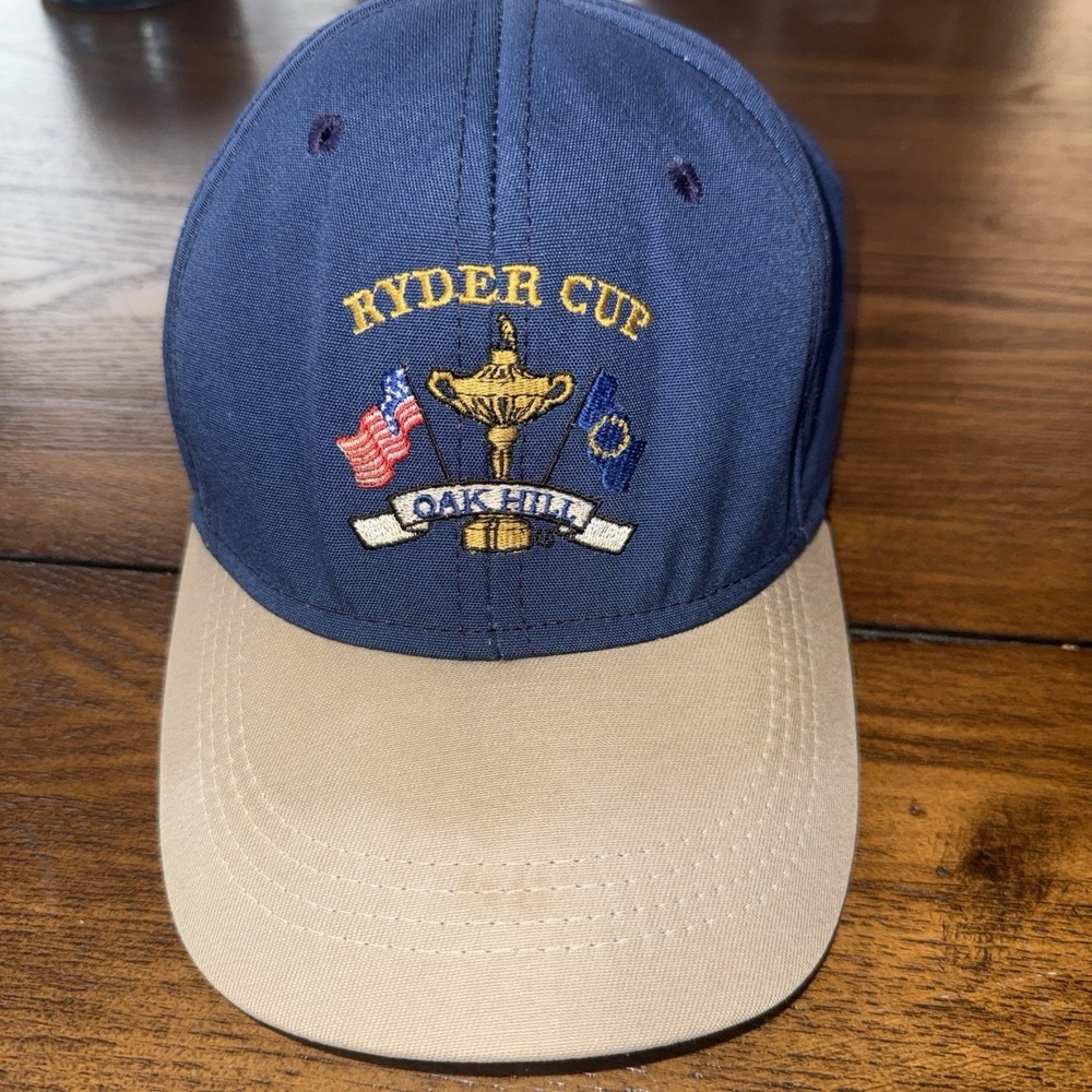 Ryder Cup Oak Hill Vintage Strap Back Hat Navy And Brown Made In USA Imperial